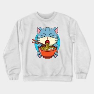 Cute cat eating ramen Crewneck Sweatshirt